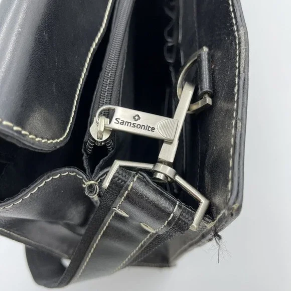 Samsonite Messenger Bag Laptop Case Black Leather Carry On - Picture 10 of 11